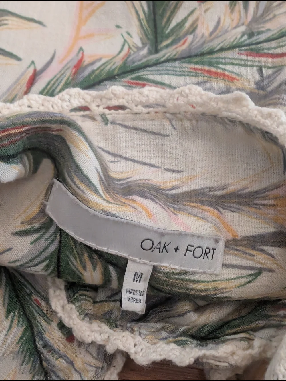 OAK + FORT Cream Sleeveless Maxi Dress with Green and Tan Leaf Print - Picture 2 of 3
